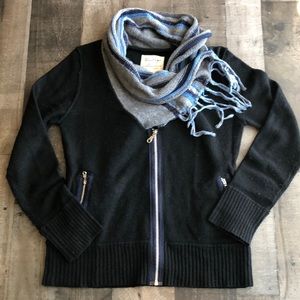 Anthropologie 100% wool zip up scarf sweater jacket